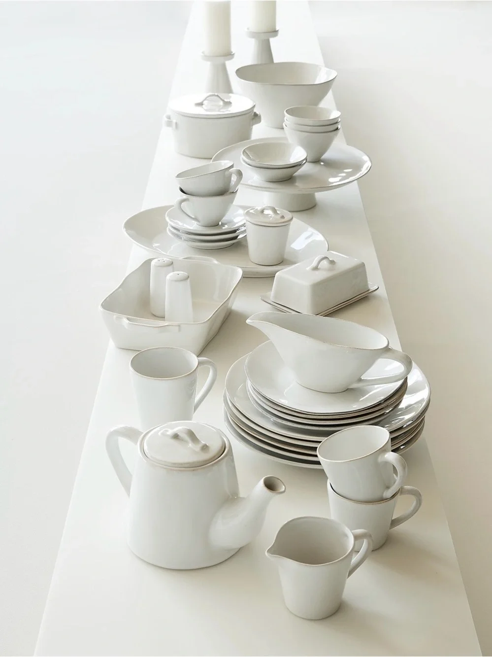 Crate & Barrel Marin 9.5-oz. White Stoneware Cappuccino Cups & Saucers, Set/2